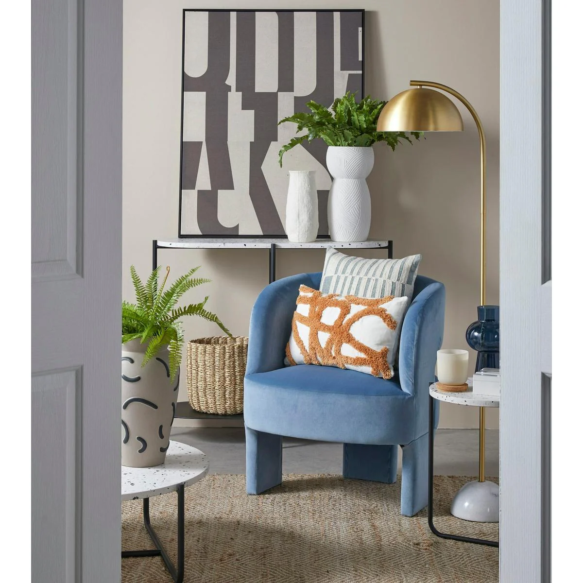 Amalfi Atticus Floor Lamp Brass & White 50x30x148cm - Image 2