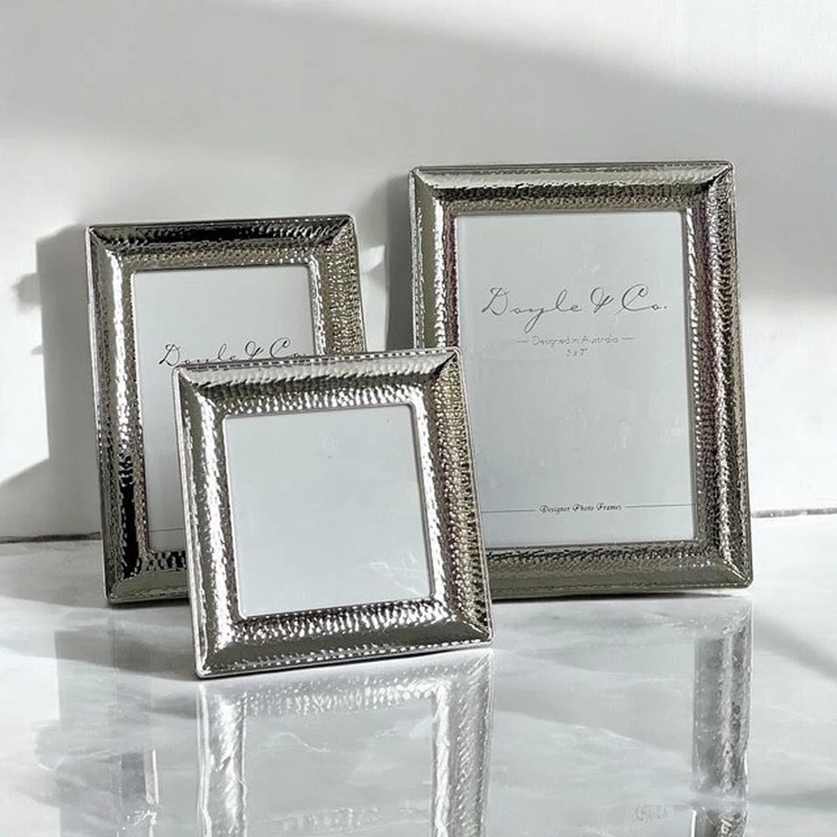 Flair Gifts Wide Border Hammer Frame Silver 4×4" - Image 2
