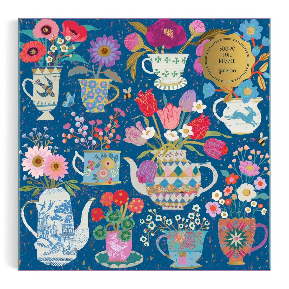 Galison Victoria Ball Potted Teacups Foil Puzzle 500 Piece - Image 3