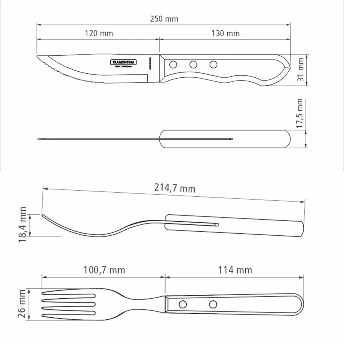 Tramontina Jumbo Flatware Steak Set 12 Piece - Image 3